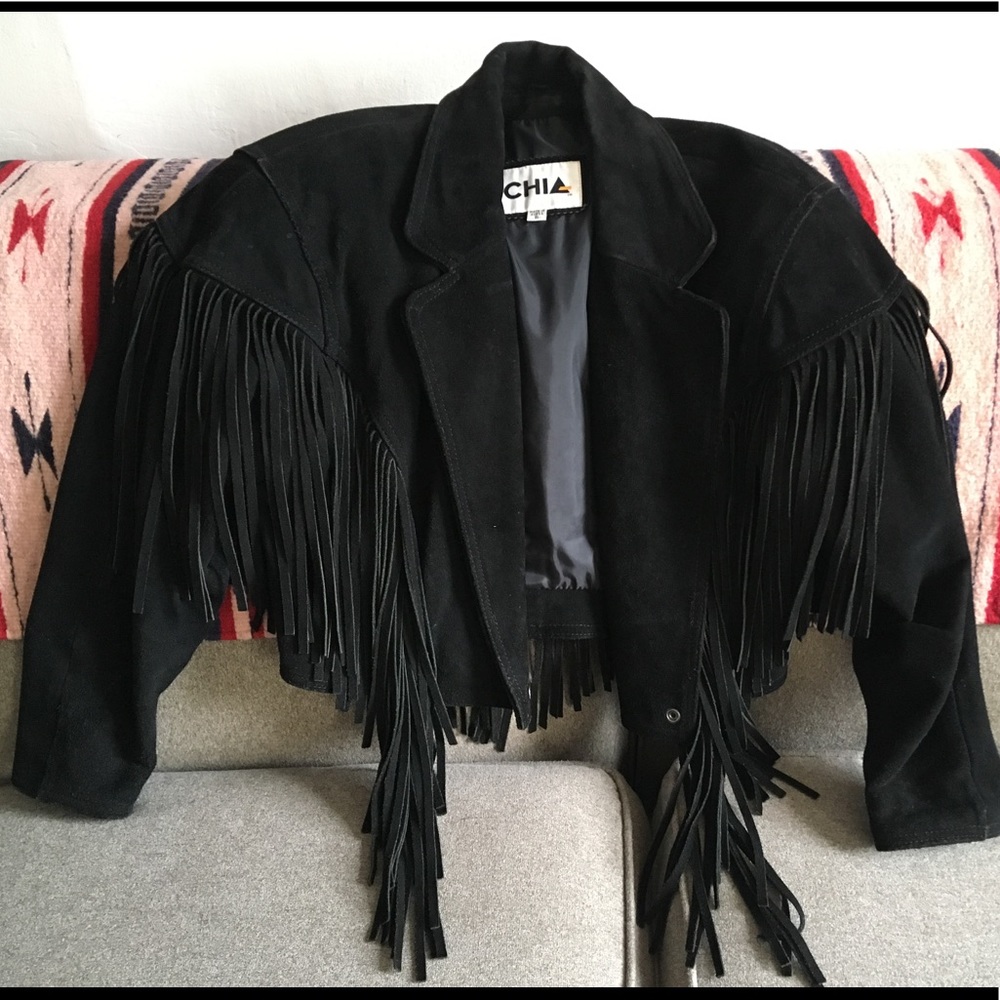 Gorgeous vintage black suede jacket with fringe